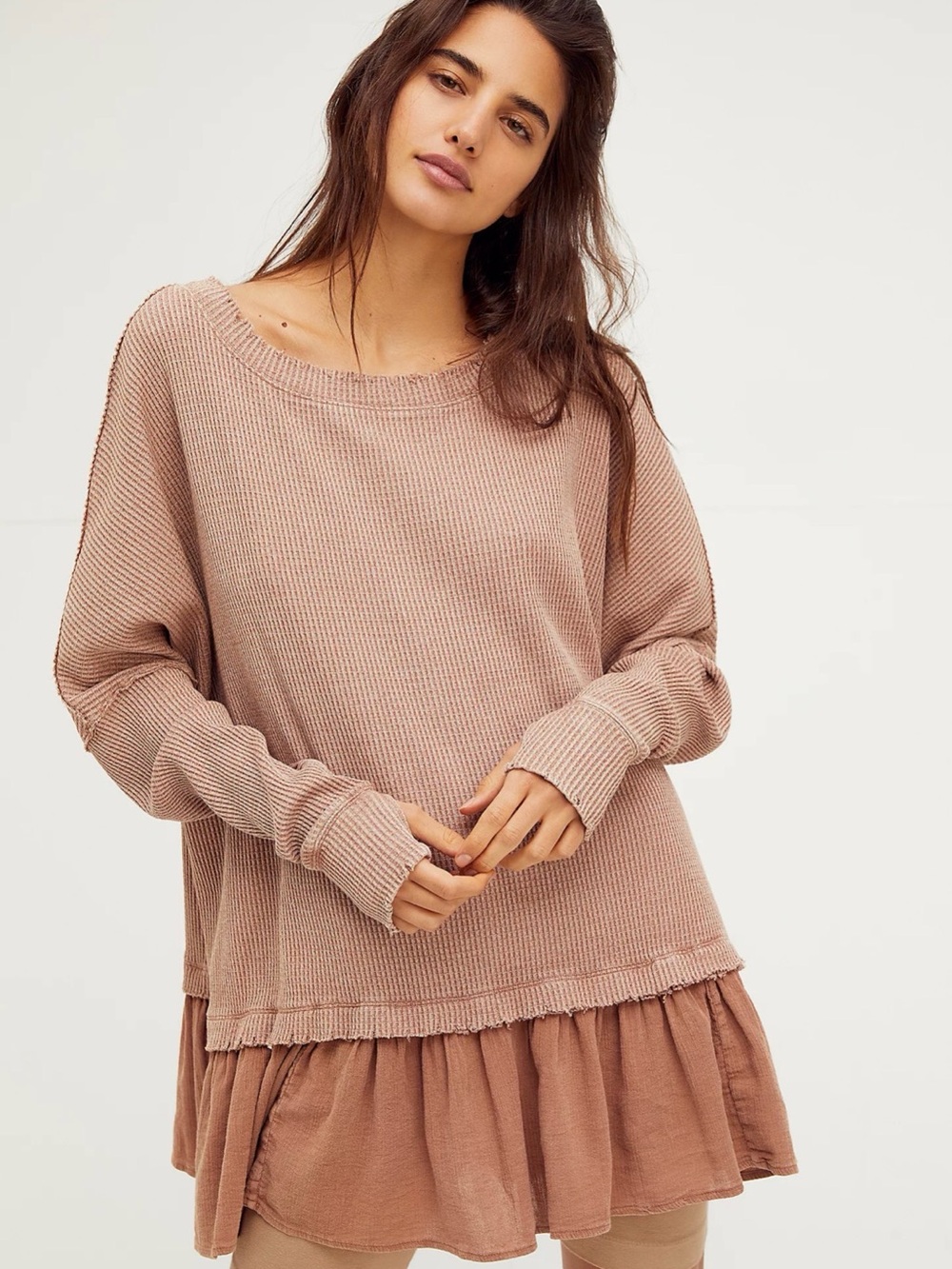 Waffle Knit Peplum Tunic Sweater in light pink Rose free people